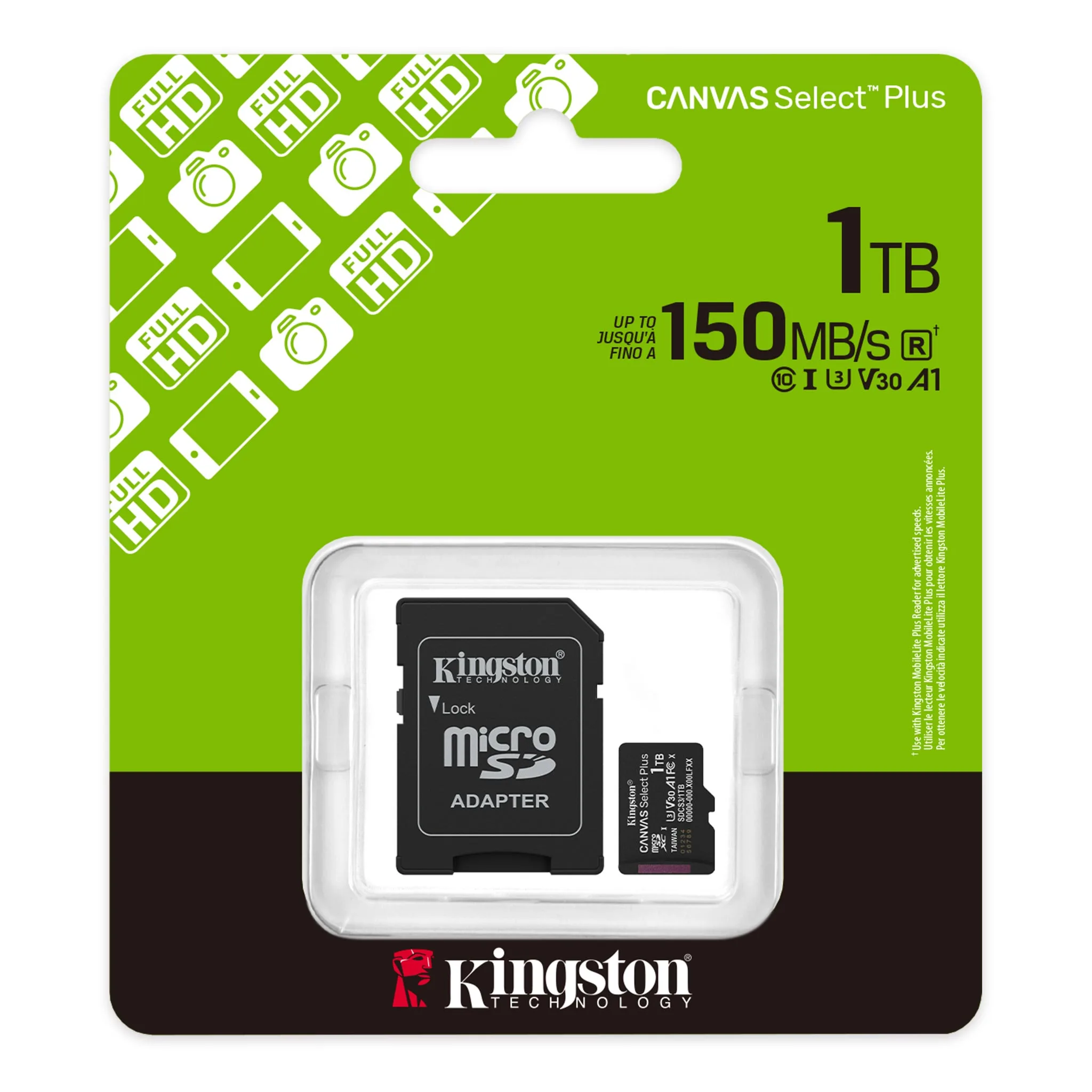 ALMACENAMIENTO MICROSD KINGSTON 1TB 150MB/S A1 CANVAS SELECT PLUS SDCS3/1TB