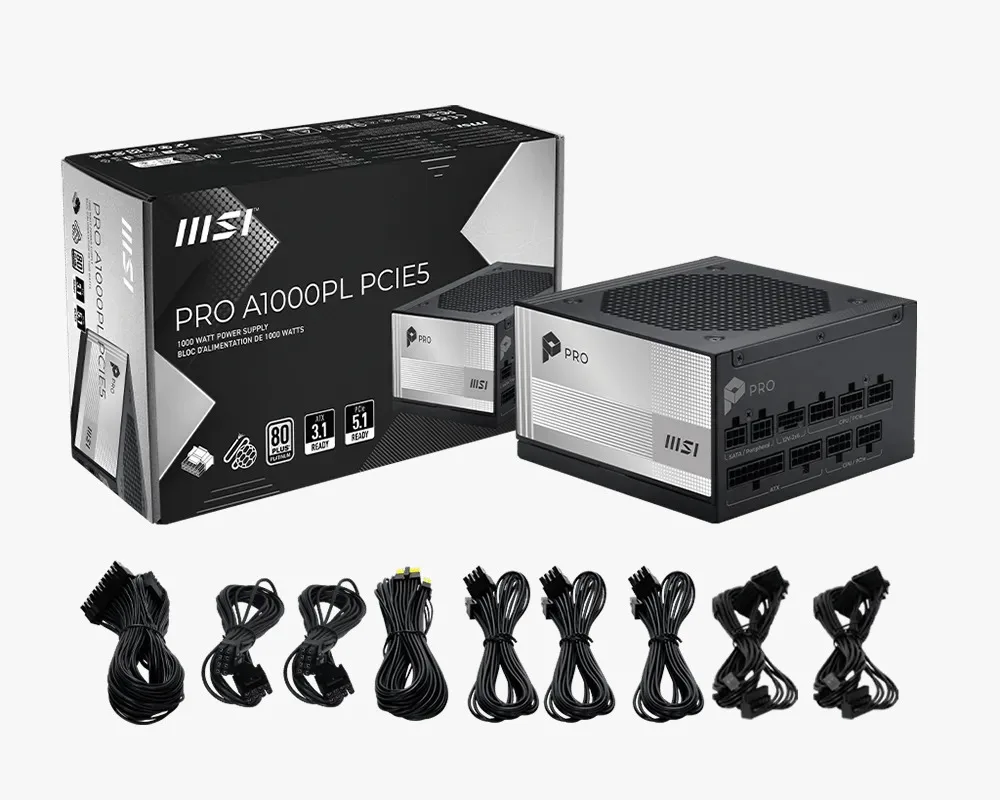 Fuente Certificada MSI 1000W PRO 80 Plus Platinum Full Modular