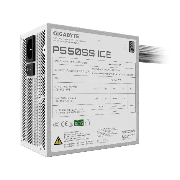 Fuente Certificada Gigabyte 550W 80 Plus Silver ICE White GP-PS550S