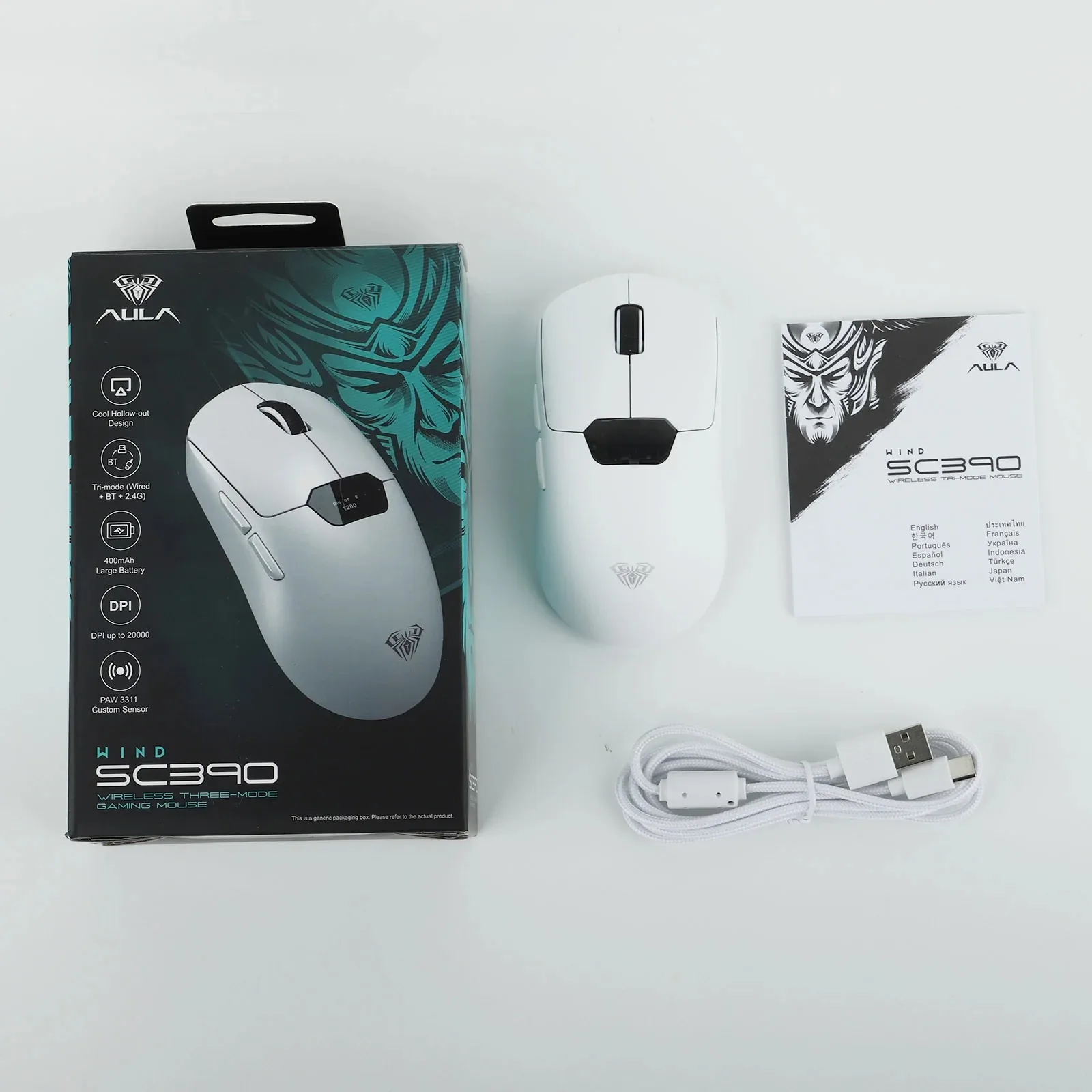 Perifericos Mouse Inalambrico Aula SC390 Pro White BT Gamer