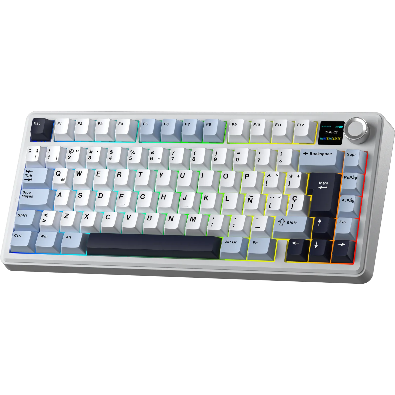 Perifericos Teclado Inalambrico Aula F75 Max Blue+White+Purple Switch Reaper Gamer Mecanico BT