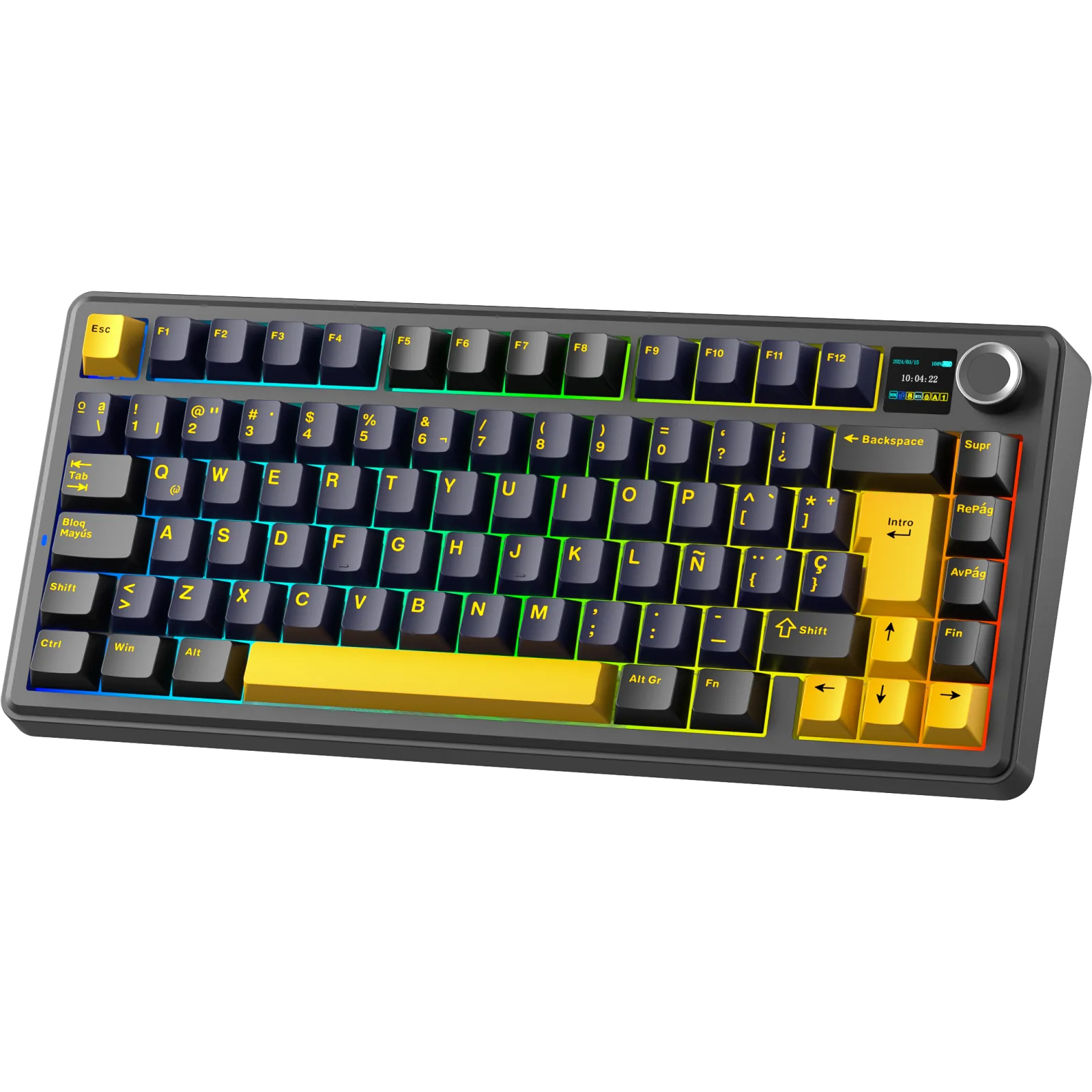Perifericos Teclado Inalambrico Aula F75 Max Black+Dark Blue+ Orange Switch Star Vector Gamer Mecanico BT