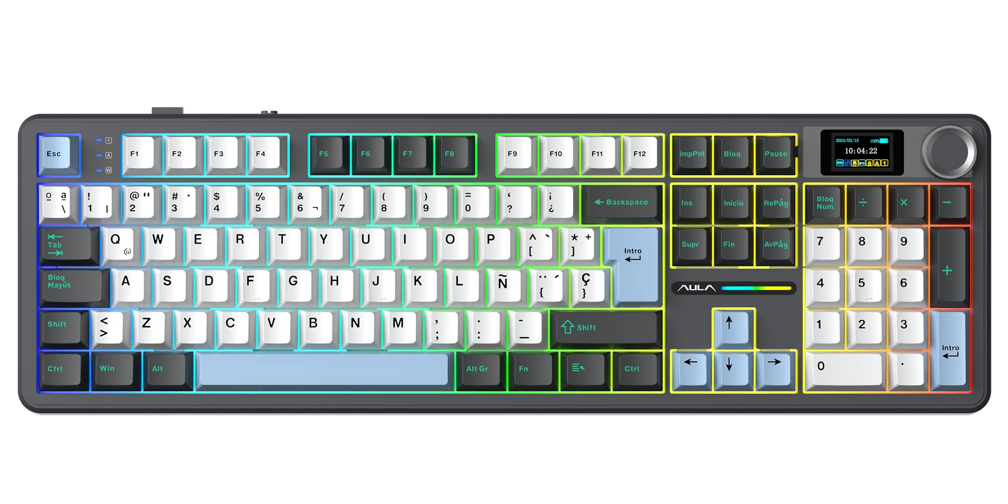 PERIFERICOS TECLADO INALAMBRICO AULA F108 PRO BLACK+WHITE+BLUE SWITCH REAPER GAMER MECANICO BT