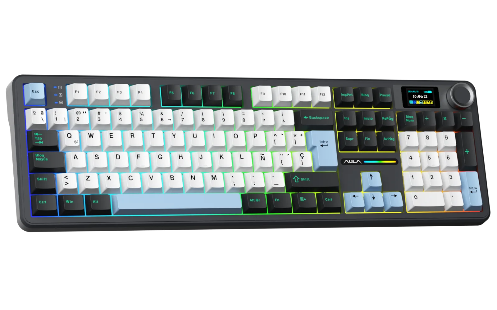 Perifericos Teclado Inalambrico Aula F108 Pro Black+White+Blue Switch Reaper Gamer Mecanico BT