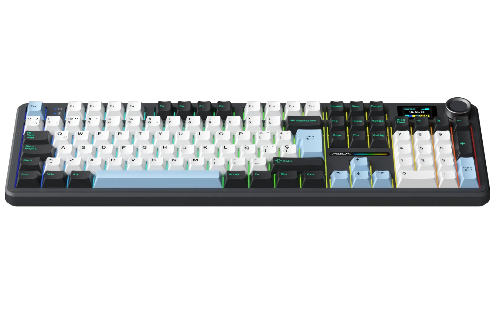 Perifericos Teclado Inalambrico Aula F108 Pro Black+White+Blue Switch Reaper Gamer Mecanico BT