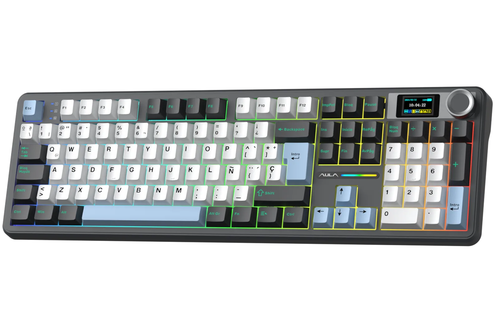 Perifericos Teclado Inalambrico Aula F108 Pro Black+White+Blue Switch Reaper Gamer Mecanico BT