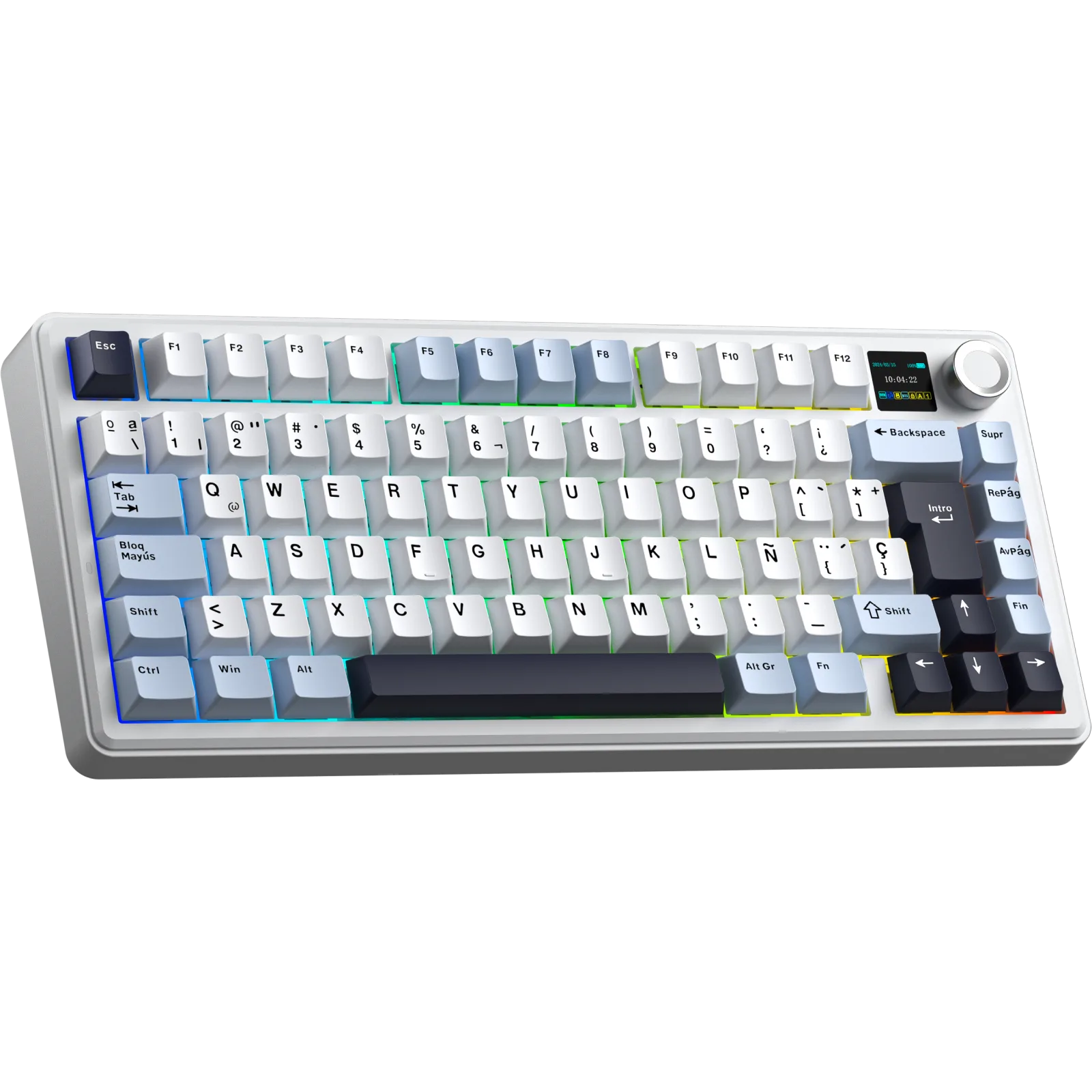 Perifericos Teclado Inalambrico Aula F75 Max Blue+White+Purple Switch Reaper Gamer Mecanico BT