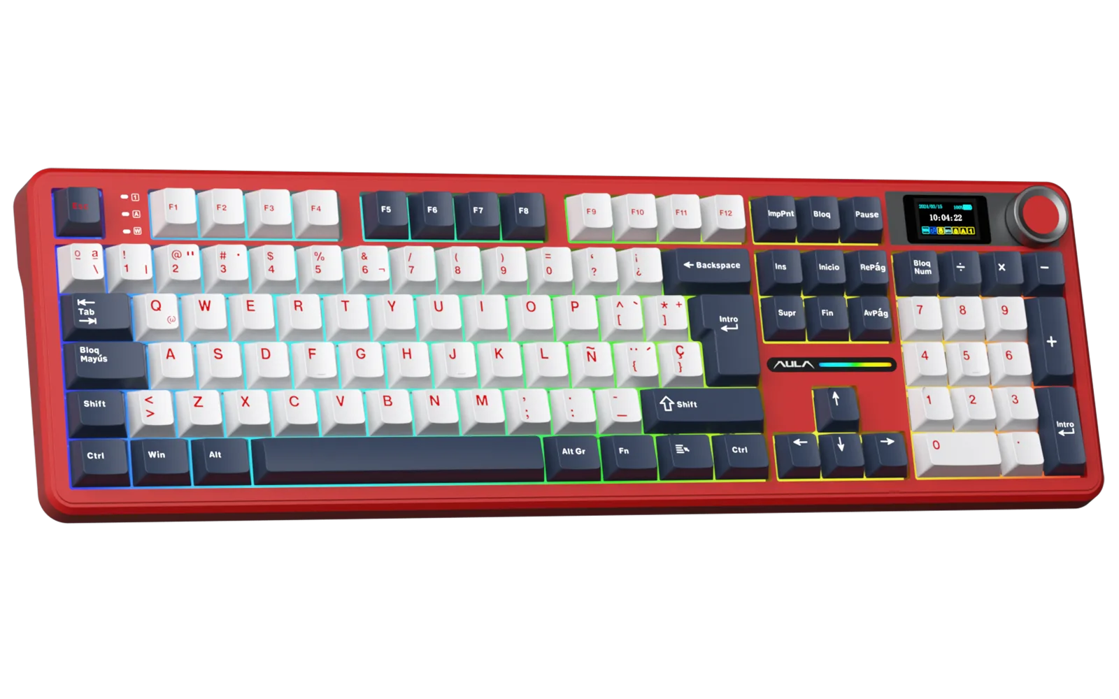 Perifericos Teclado Inalambrico Aula F108 Pro Red+White+Dark Blue Switch Wind Spirit Gamer Mecanico BT