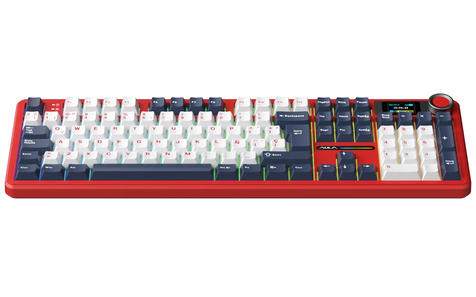 Perifericos Teclado Inalambrico Aula F108 Pro Red+White+Dark Blue Switch Wind Spirit Gamer Mecanico BT