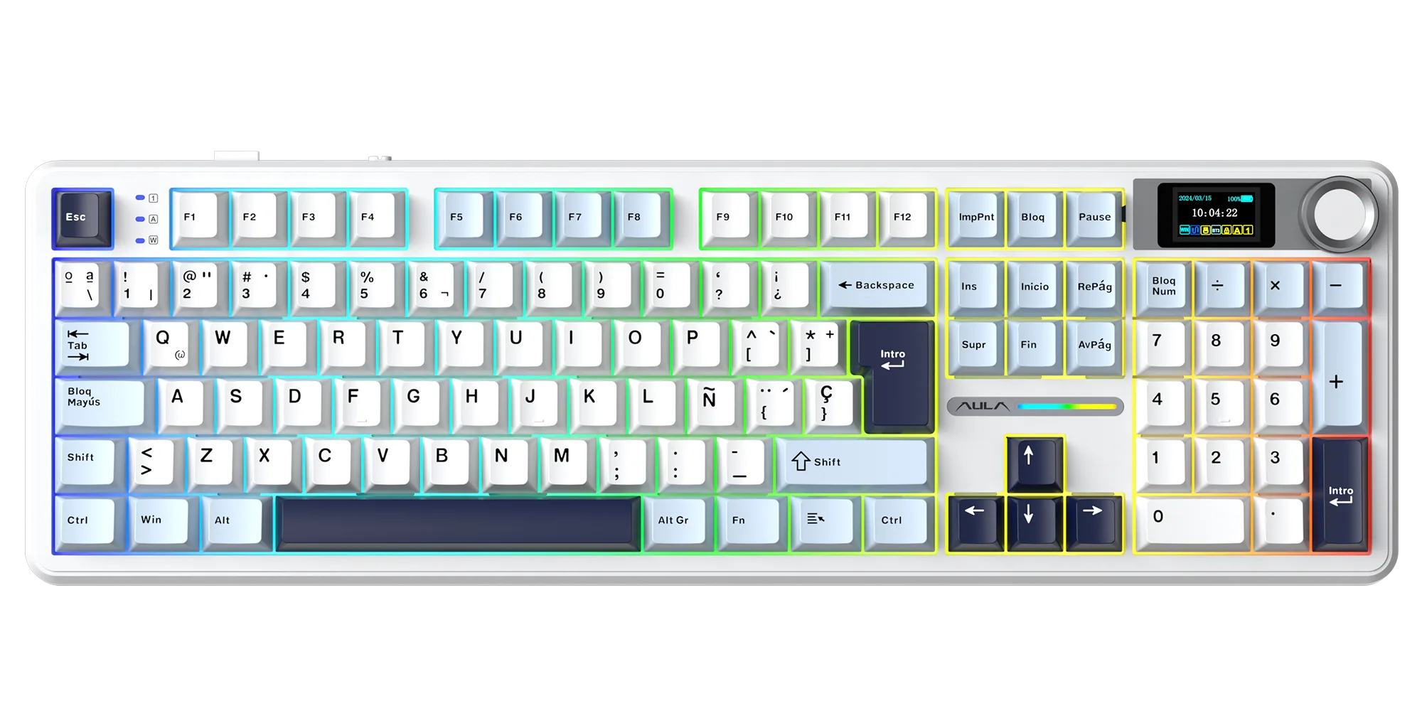 PERIFERICOS TECLADO INALAMBRICO AULA F108 PRO LIGHT BLUE+WHITE+BLACK PURPLE SWITCH REAPER GAMER MECANICO BT