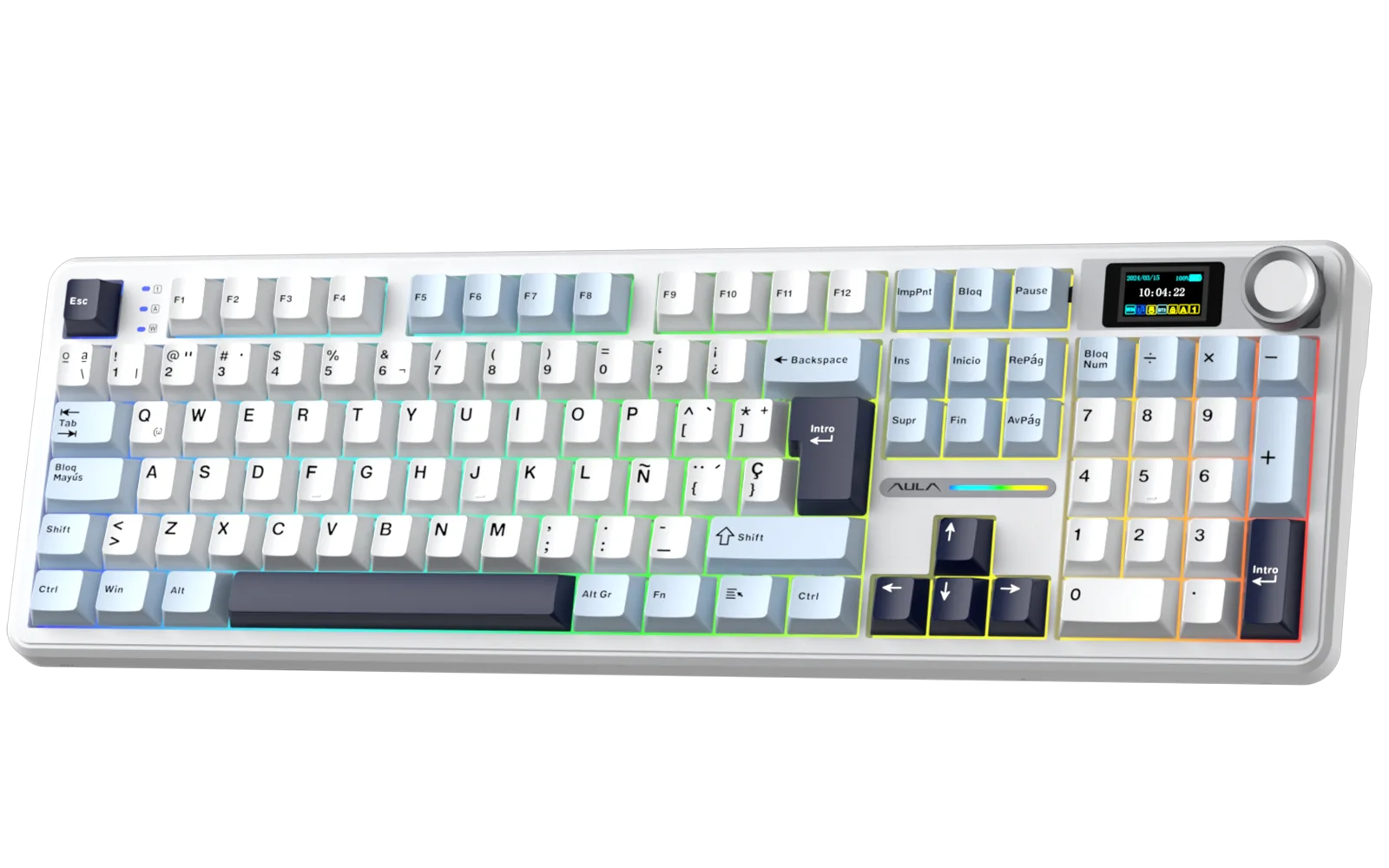 Perifericos Teclado Inalambrico Aula F108 Pro Light Blue+White+Black Purple Switch Reaper Gamer Mecanico BT