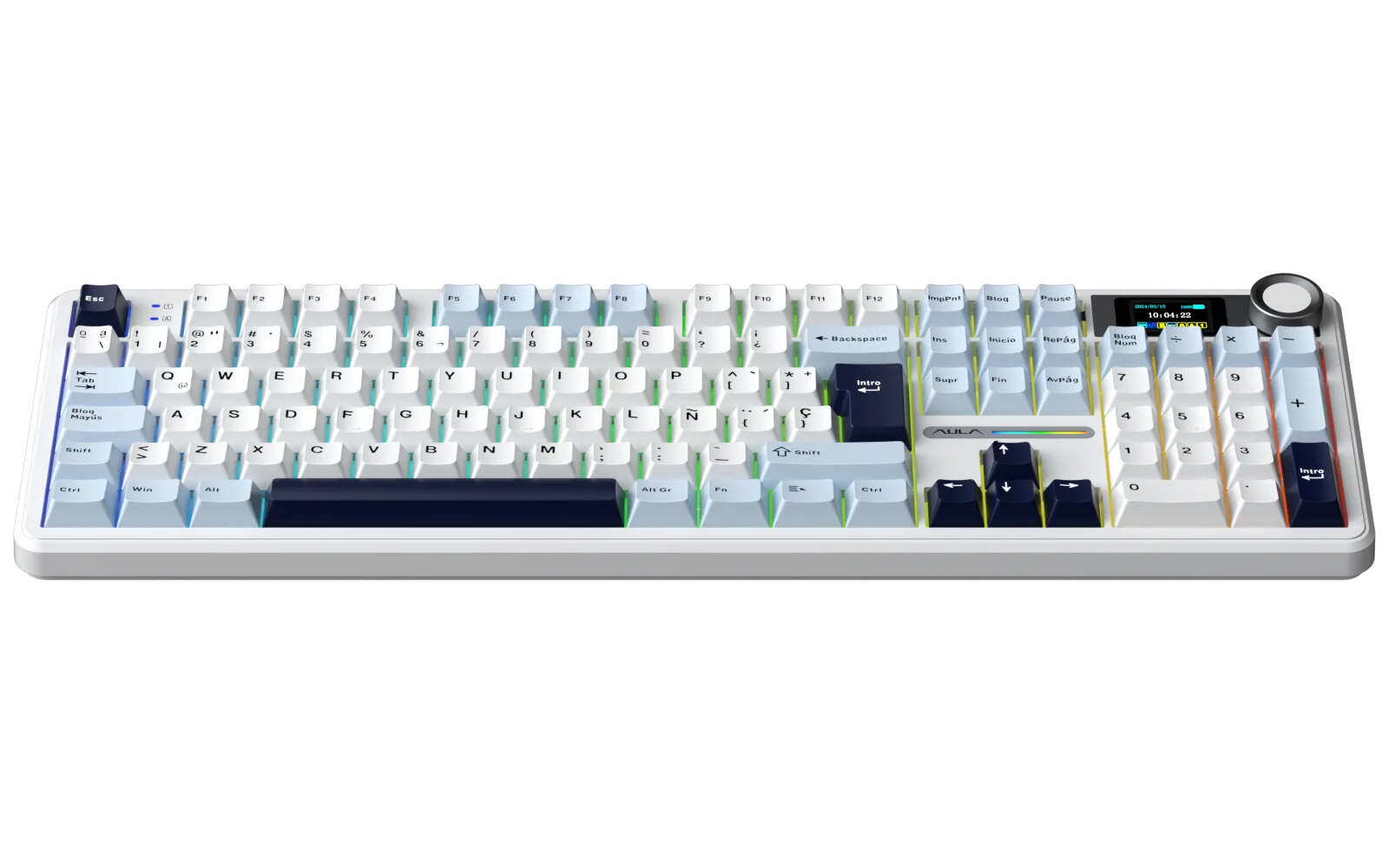 Perifericos Teclado Inalambrico Aula F108 Pro Light Blue+White+Black Purple Switch Reaper Gamer Mecanico BT