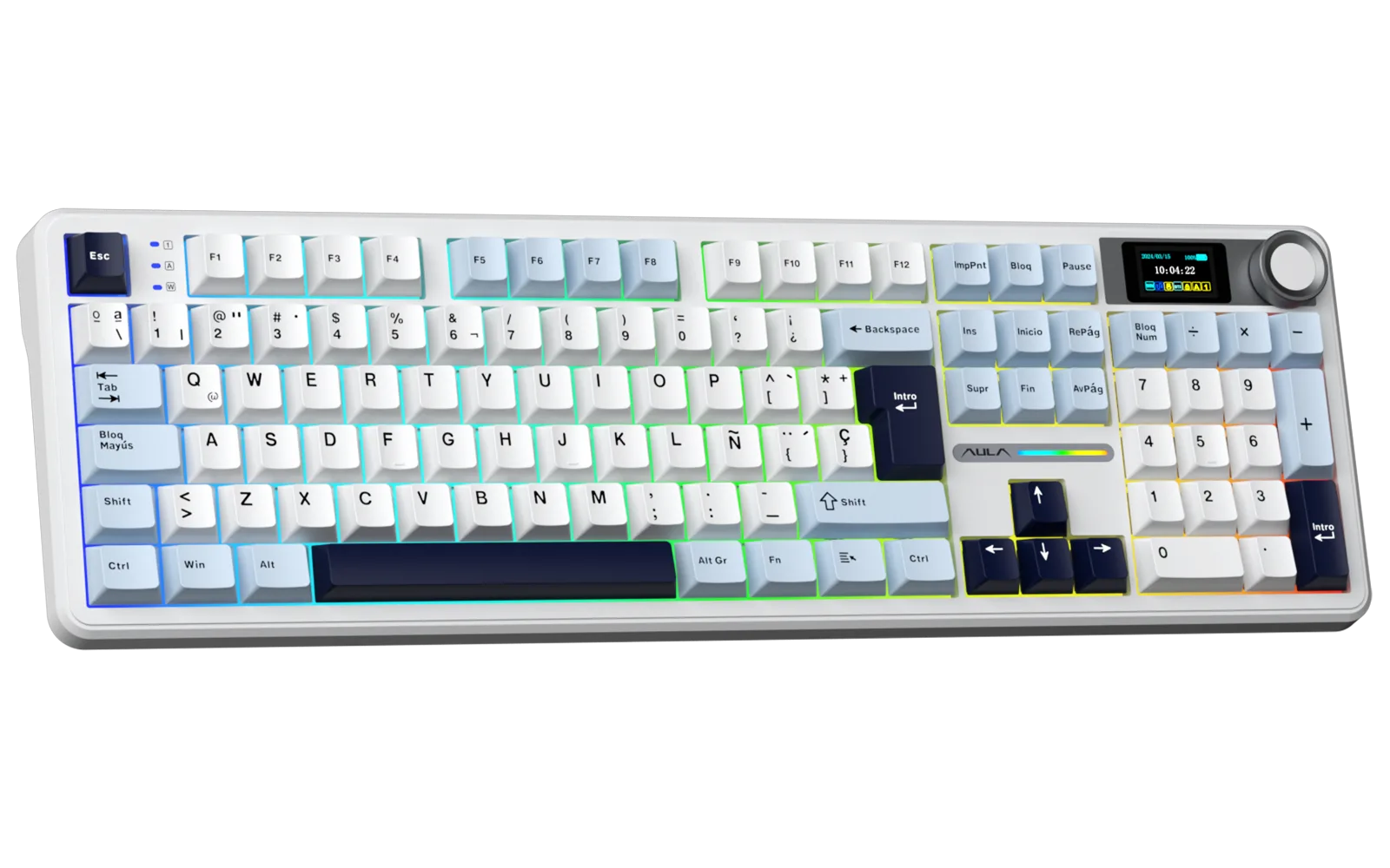 Perifericos Teclado Inalambrico Aula F108 Pro Light Blue+White+Black Purple Switch Reaper Gamer Mecanico BT