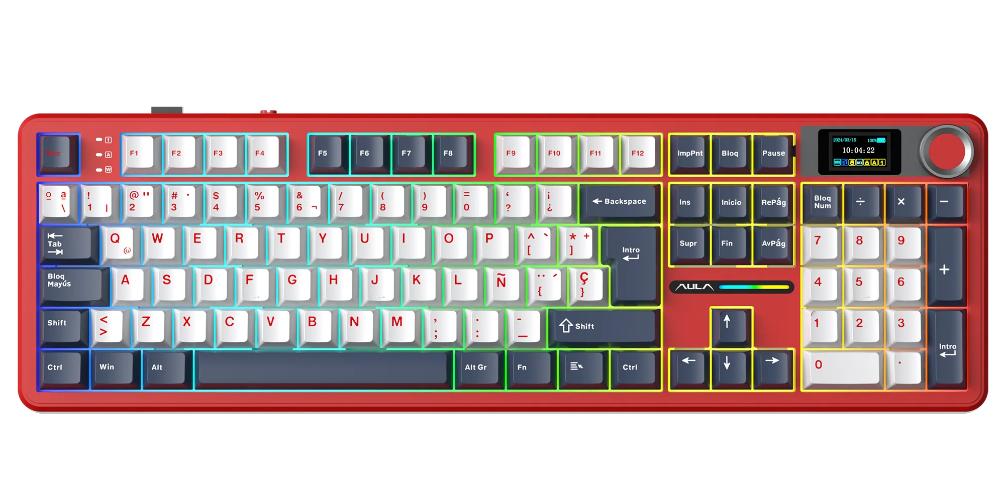 PERIFERICOS TECLADO INALAMBRICO AULA F108 PRO RED+WHITE+DARK BLUE SWITCH WIND SPIRIT GAMER MECANICO BT