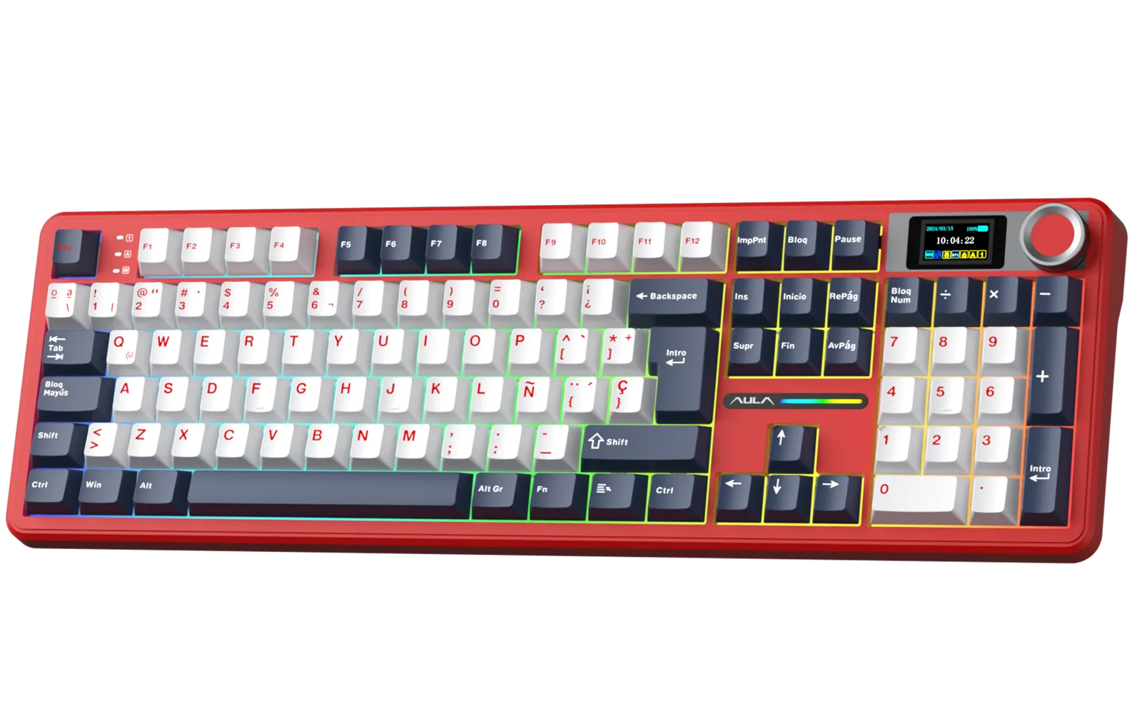 Perifericos Teclado Inalambrico Aula F108 Pro Red+White+Dark Blue Switch Wind Spirit Gamer Mecanico BT