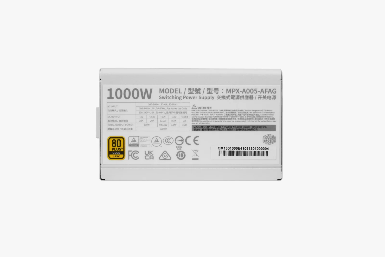 Fuente Certificada Cooler Master 1000W Elite 80 Plus Gold Full Modular MPX-A005-AFAG