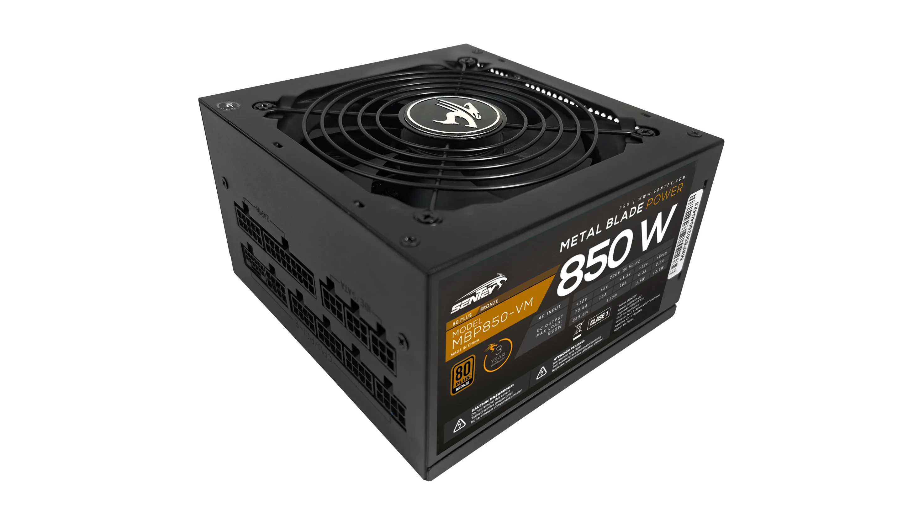 FUENTE CERTIFICADA SENTEY 850W METAL BLADE 80 PLUS BRONZE FULL MODULAR MBP850-VM