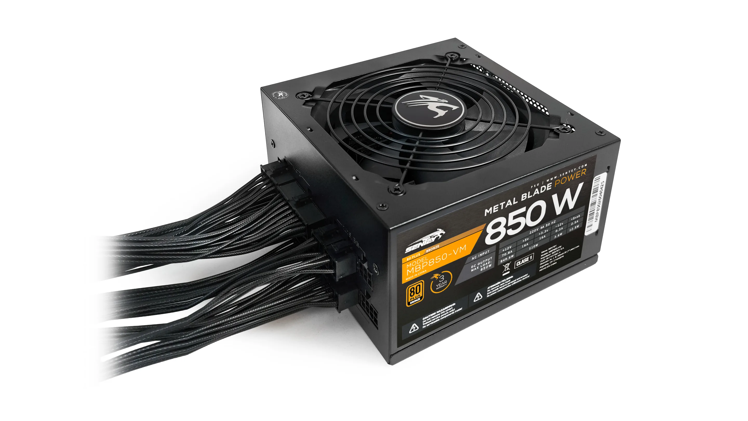Fuente Certificada Sentey 850W Metal Blade 80 Plus Bronze Full Modular MBP850-VM — foto 2