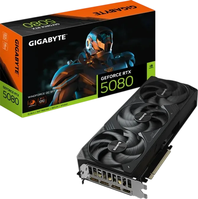 PLACA DE VIDEO NVIDIA GEFORCE GIGABYTE RTX 5080 WINDFORCE SFF 3X 16G GV-N5080WF3-16GD