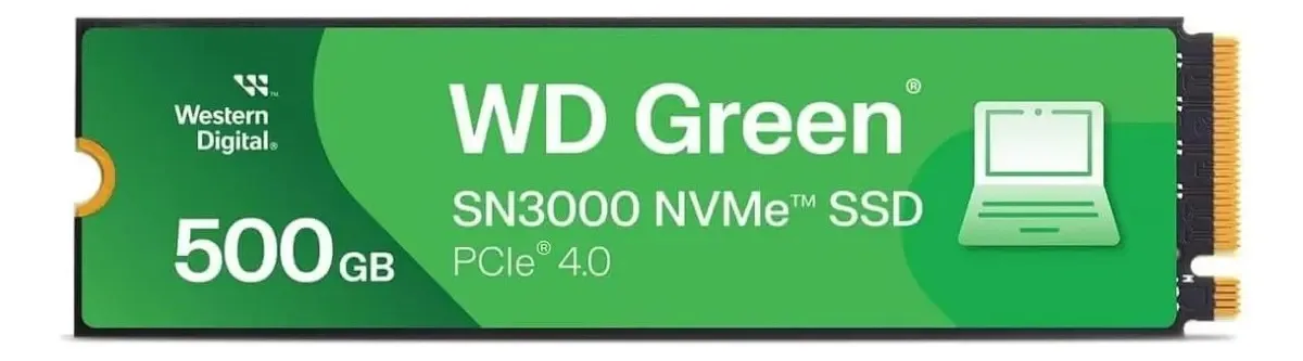 Almacenamiento Disco Solido SSD NVMe Western Digital 500GB SN3000 Green PCIe 4.0 M.2 WDS500G4G0E-OOCPS0