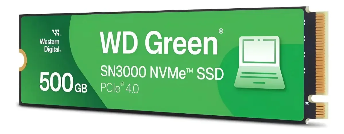 Almacenamiento Disco Solido SSD NVMe Western Digital 500GB SN3000 Green PCIe 4.0 M.2 WDS500G4G0E-OOCPS0