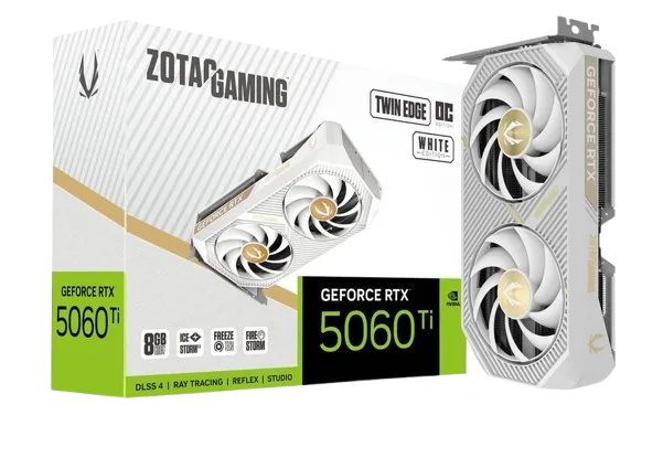 PLACA DE VIDEO NVIDIA GEFORCE ZOTAC RTX 5060 TI TWIN EDGE 8GB OC WHITE