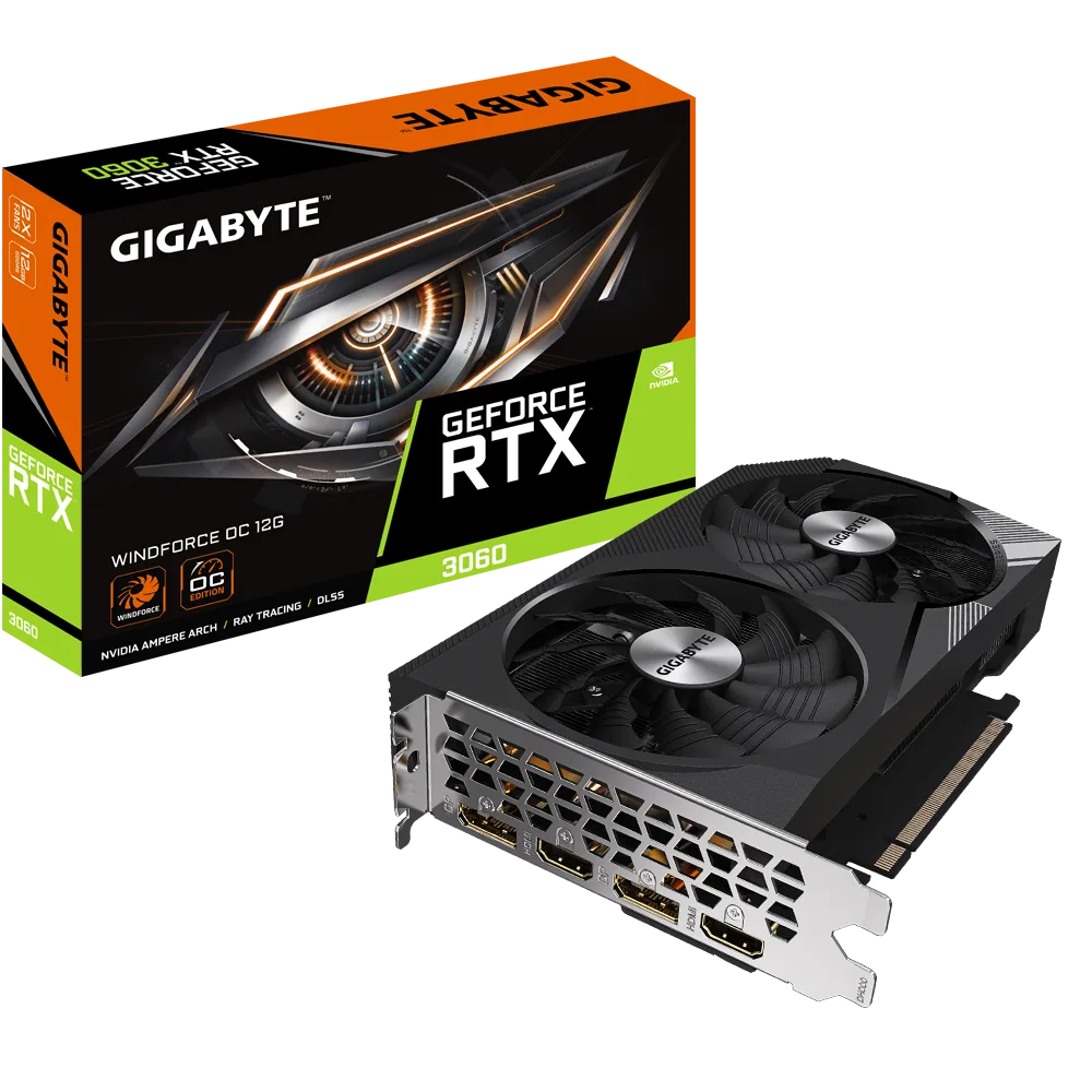PLACA DE VIDEO NVIDIA GEFORCE GIGABYTE RTX 3060 WINDFORCE OC 12G GV-N3060WF20C-12GD