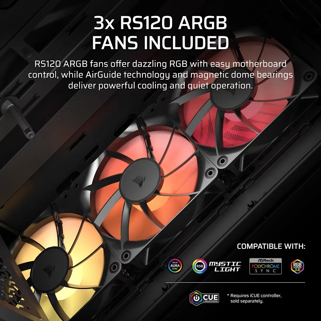 Gabinete Gamer Corsair 3200D RS X3 Fan ARGB Black CC-9011344-WW
