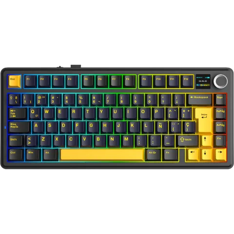 Perifericos Teclado Inalambrico Aula F75 Max Black+Dark Blue+ Orange Switch Star Vector Gamer Mecanico BT