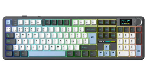 Perifericos Teclado Inalambrico Aula F108 Pro Black+White+Blue Switch Reaper Gamer Mecanico BT