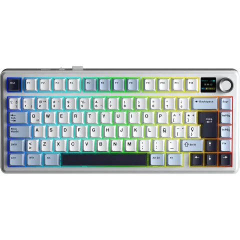Perifericos Teclado Inalambrico Aula F75 Max Blue+White+Purple Switch Reaper Gamer Mecanico BT