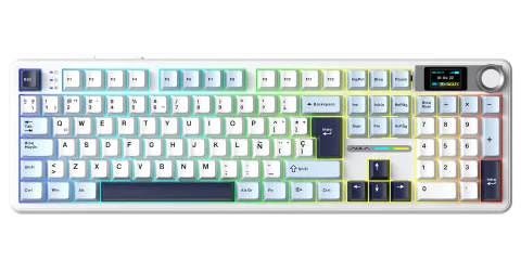 Perifericos Teclado Inalambrico Aula F108 Pro Light Blue+White+Black Purple Switch Reaper Gamer Mecanico BT