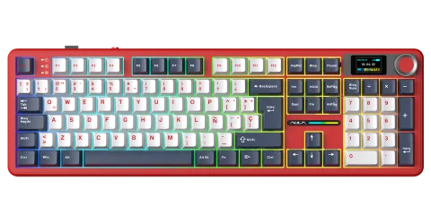 Perifericos Teclado Inalambrico Aula F108 Pro Red+White+Dark Blue Switch Wind Spirit Gamer Mecanico BT