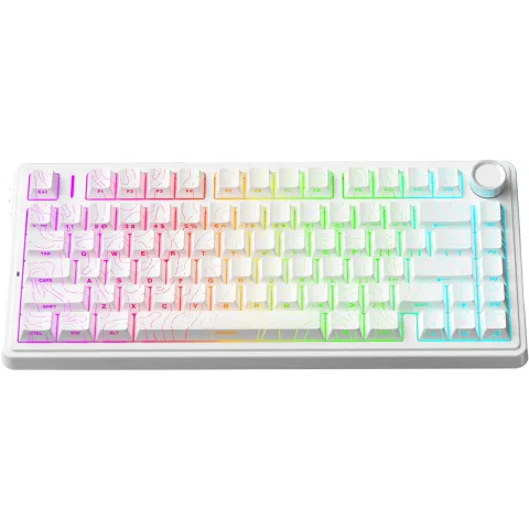 Perifericos Teclado Inalambrico Aula F75HE White + Contour Black Switch King Gamer Magnetico BT